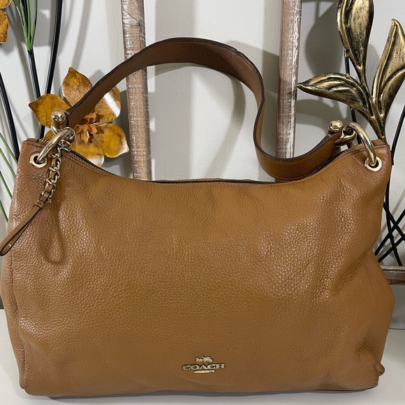 COACH Luxury pebbled leather mia shoulder bag Brown - Picture 1 of 15